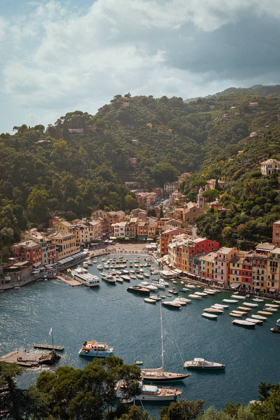 Portofino's harbour houses stacked above the water